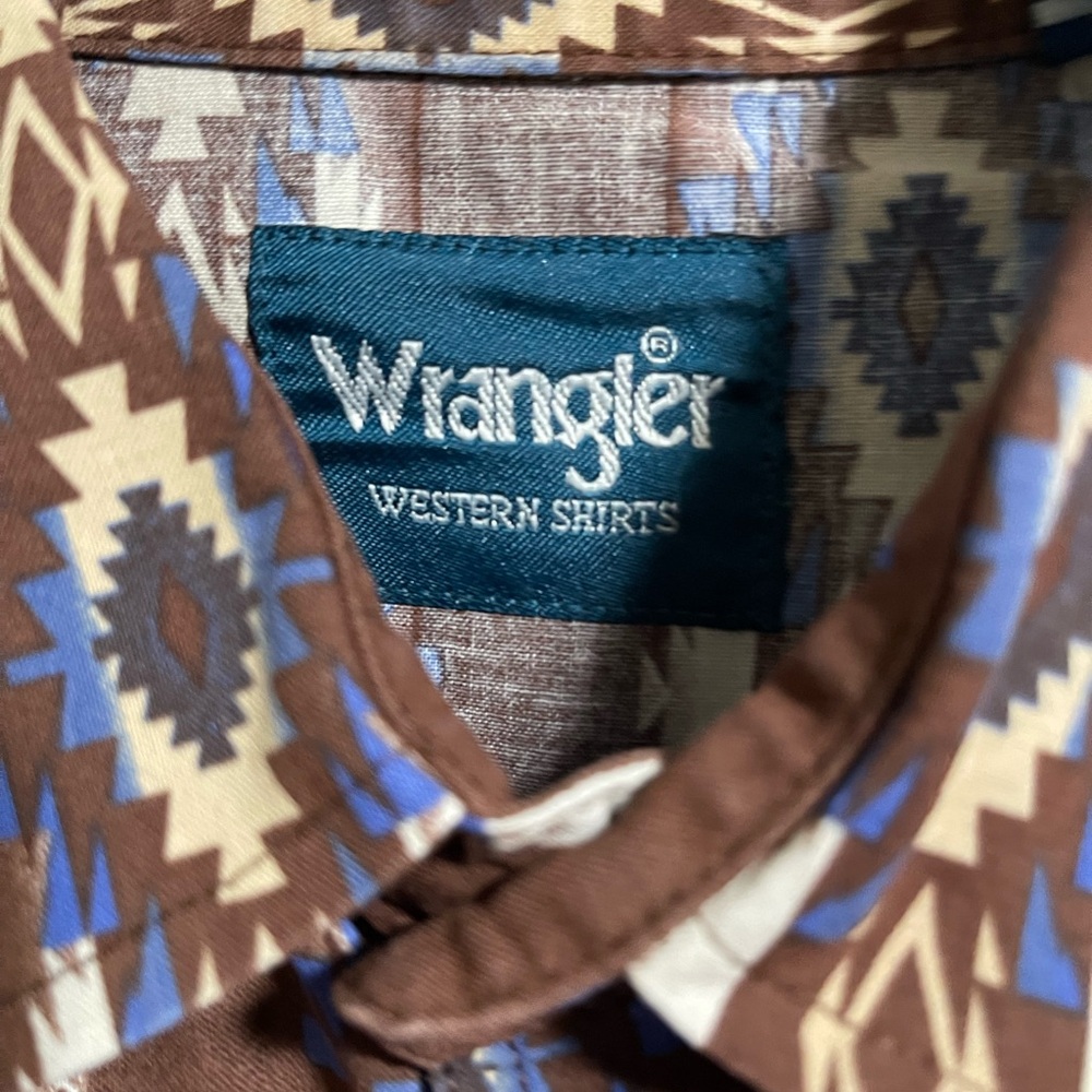 Mens Wrangler Western Pearl Snap Brown and Blue Shirt